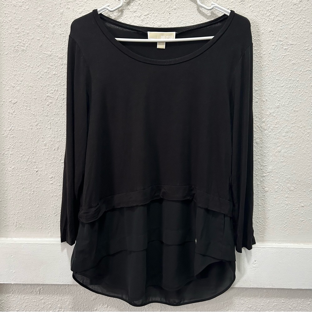 MICHAEL Michael Kors Black Tiered 3/4 Sleeve Blouse Size M